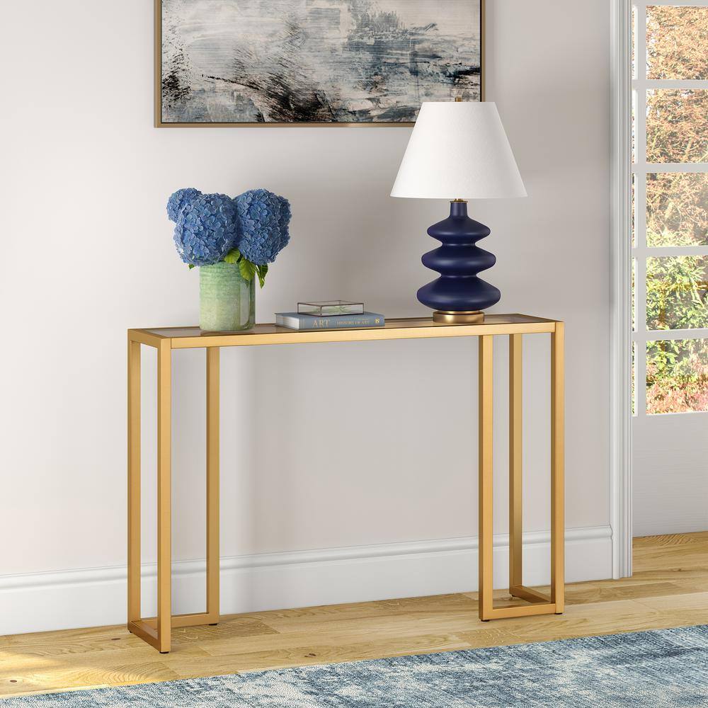 Oscar 42'' Brass & Glass Modern Industrial Console Table with Storage