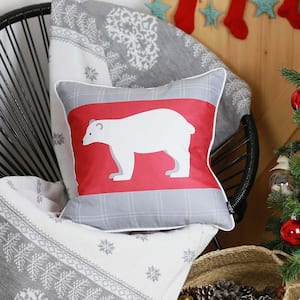 Christmas Bear Decorative Single Throw Pillow 18 in. x 18 in. White and Red and Gray Square for Couch, Bedding