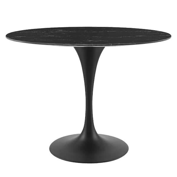 MODWAY Lippa 42 in. Black Round Artificial Marble Dining Table (Seats 2)