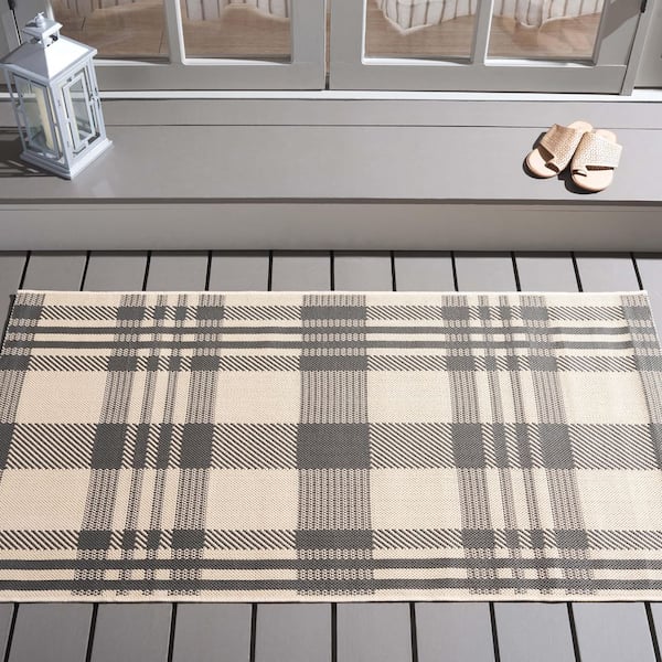 Courtyard Gray/Bone Doormat 2 ft. x 4 ft. Striped Indoor/Outdoor Patio Area Rug