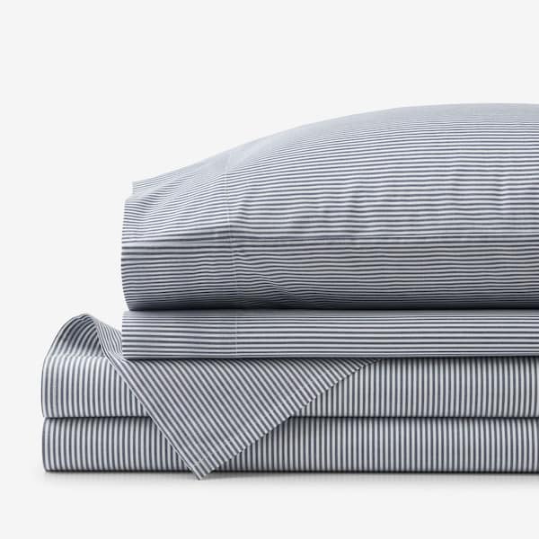 The Company Store Company Cotton Stripe Yarn-Dyed White/Blue Cotton Percale King Sheet Set