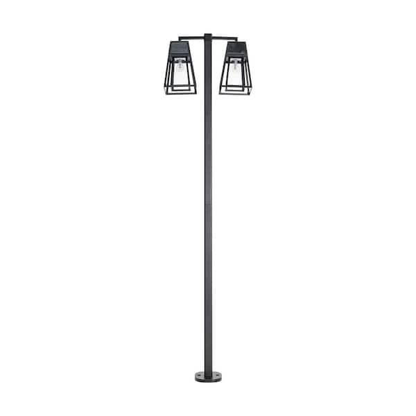 Aria 98 in. 2-Light Black Aluminum Solar Outdoor Modern Waterproof Post Light Set with Solar LED Light Bulb Included