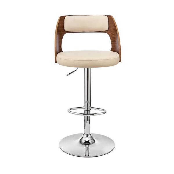 HomeRoots Cream Upholstered Chrome Base Adjustable Swivel Bar Stool