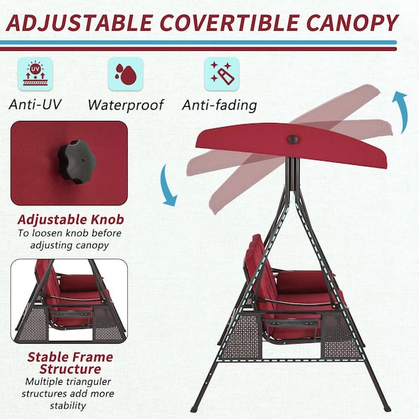 Patio34 VEIKOUS PC Roof 3-person Gray Steel Outdoor Swing Bed PG0210