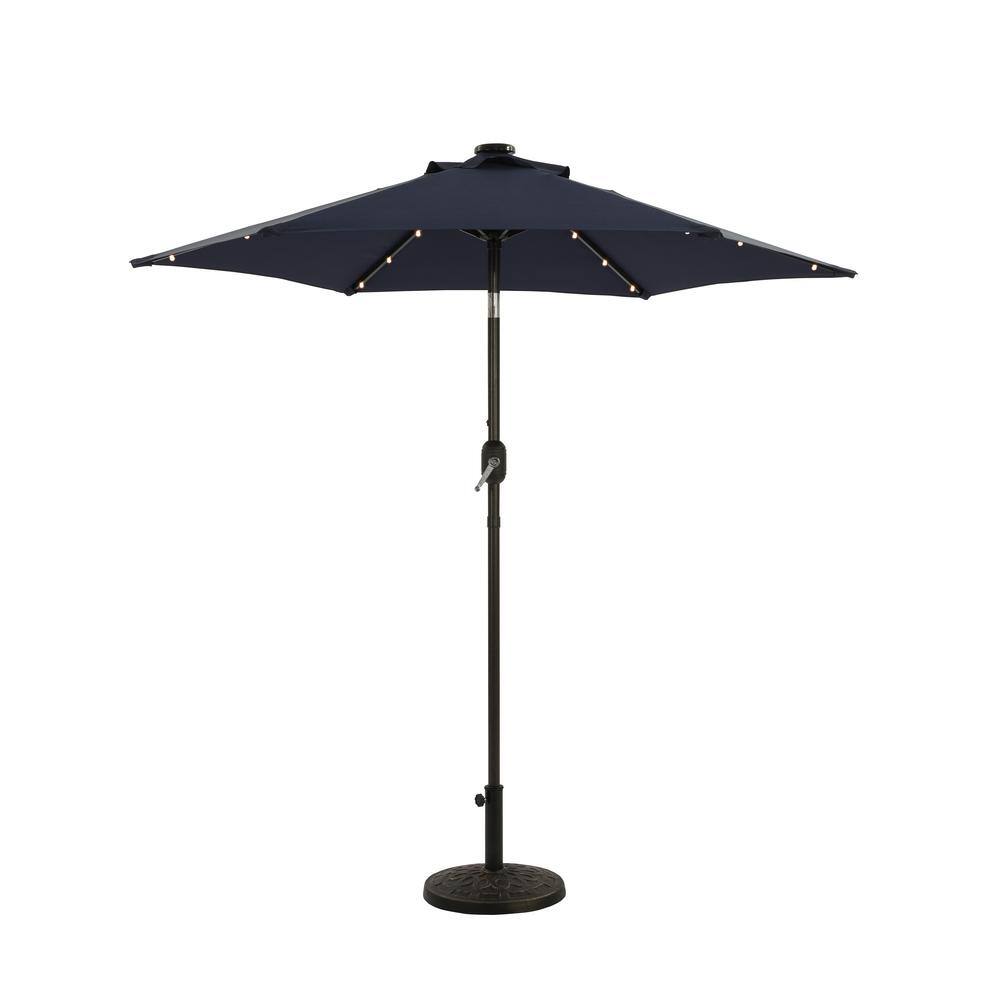 7.5 ft. Steel Market Patio Umbrella With Solar LED Lights in Dark Blue