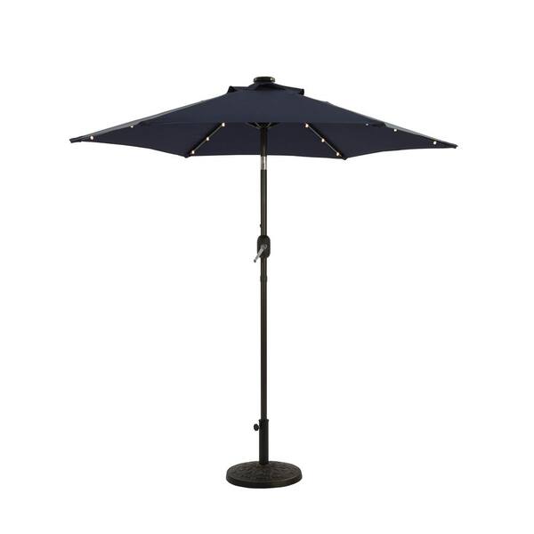 Unbranded 7.5 ft. Steel Market Patio Umbrella With Solar LED Lights in Dark Blue