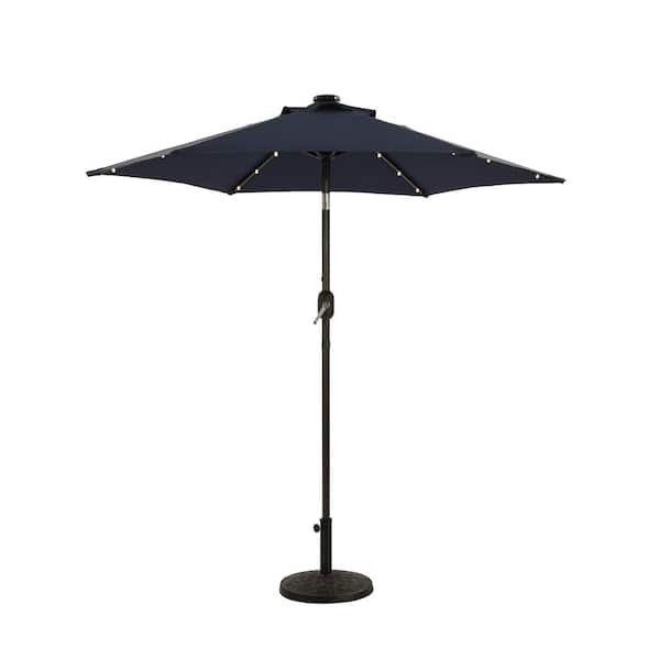 Unbranded 7.5 ft. Steel Market Patio Umbrella in Deep Blue with Solar LED Lighting