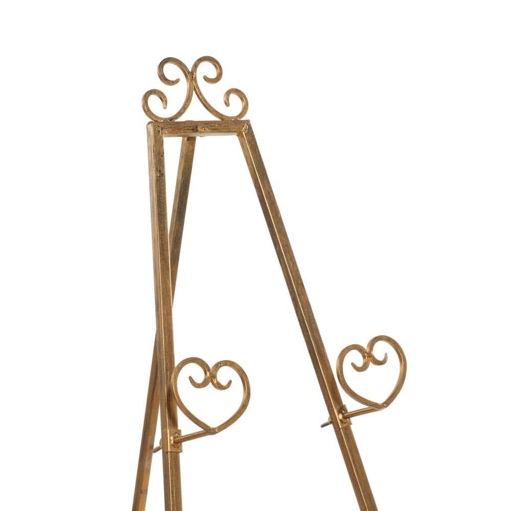 Gold Metal Scroll Adjustable Floor Easel with Chain Support