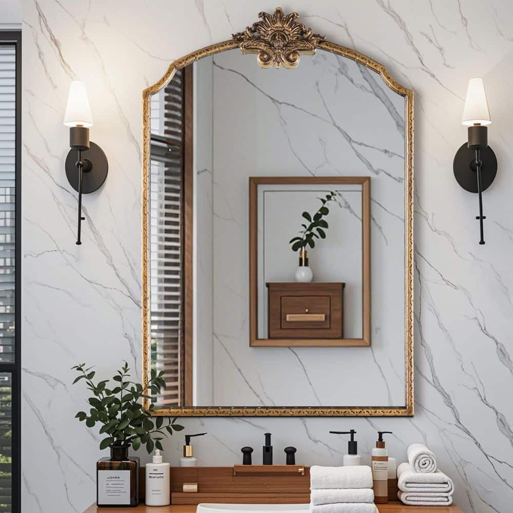 24 in. W x 36 in. H Ornate Baroque Arched Vintage Gold Framed Wall Bathroom Vanity Mirror Dresser Decorative Mirror price history on PriceWatchPro