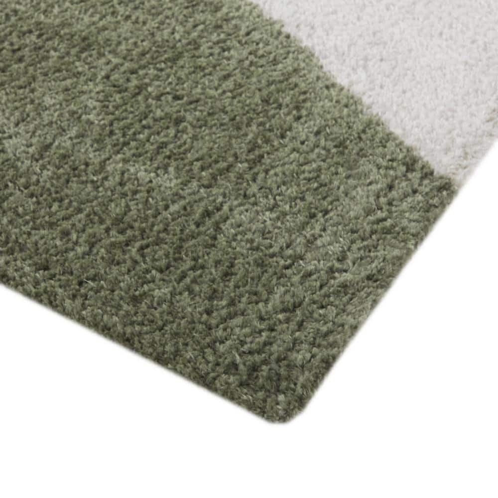 Cream and Green Abstract Stain-Resistant Synthetic Area Rug