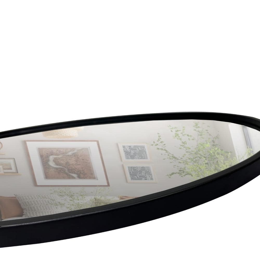 Elegant Oval Black Iron and Wood Wall Mirror