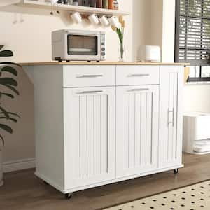 White MDF Kitchen Cart with 3-Tier Pull Out Cabinet Organizer, Internal Storage Rack, Towel Rack, 2-Drawers