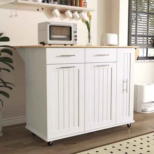 Staykiwi White MDF Kitchen Cart with 3-Tier Pull Out Cabinet Organizer, Internal Storage Rack, Towel Rack, 2-Drawers