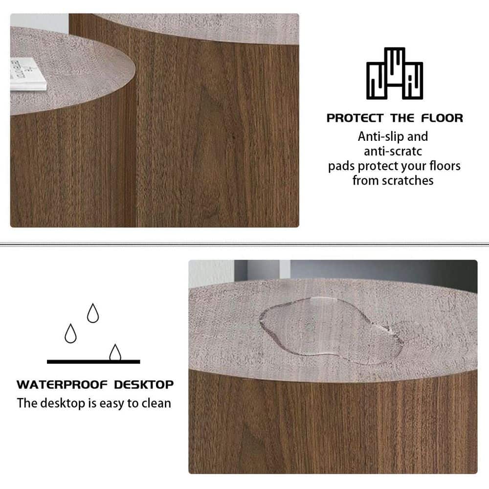 Walnut Round Wood Nesting Coffee Table Set of 2