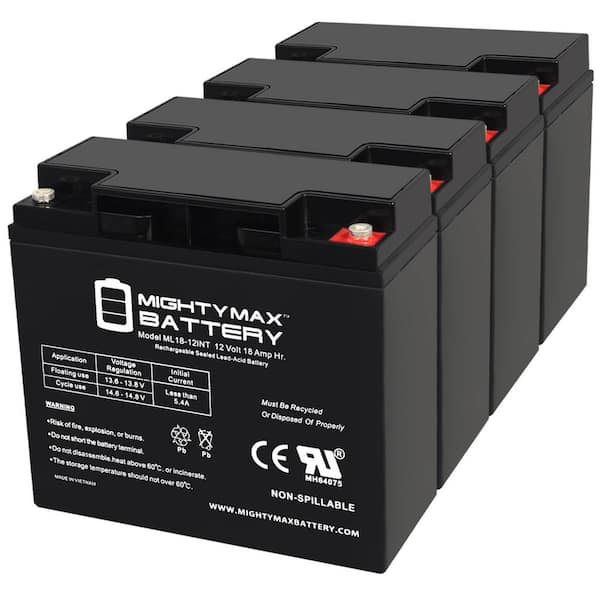 MIGHTY MAX BATTERY 12V 18AH SLA INT Replacement Battery for Genesis NP18-12 - 4 Pack