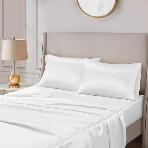 Satin 2-Piece White Microfiber Standard Luxury 2 PC Pillowcases