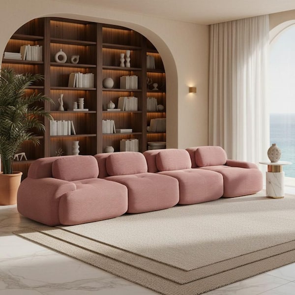 Homy Casa SMZO 152.7 in. Modular Corduroy Sectional Sofa with