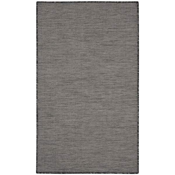 Nourison Positano Charcoal 3 ft. x 5 ft. Solid Contemporary Indoor/Outdoor Patio Kitchen Area Rug