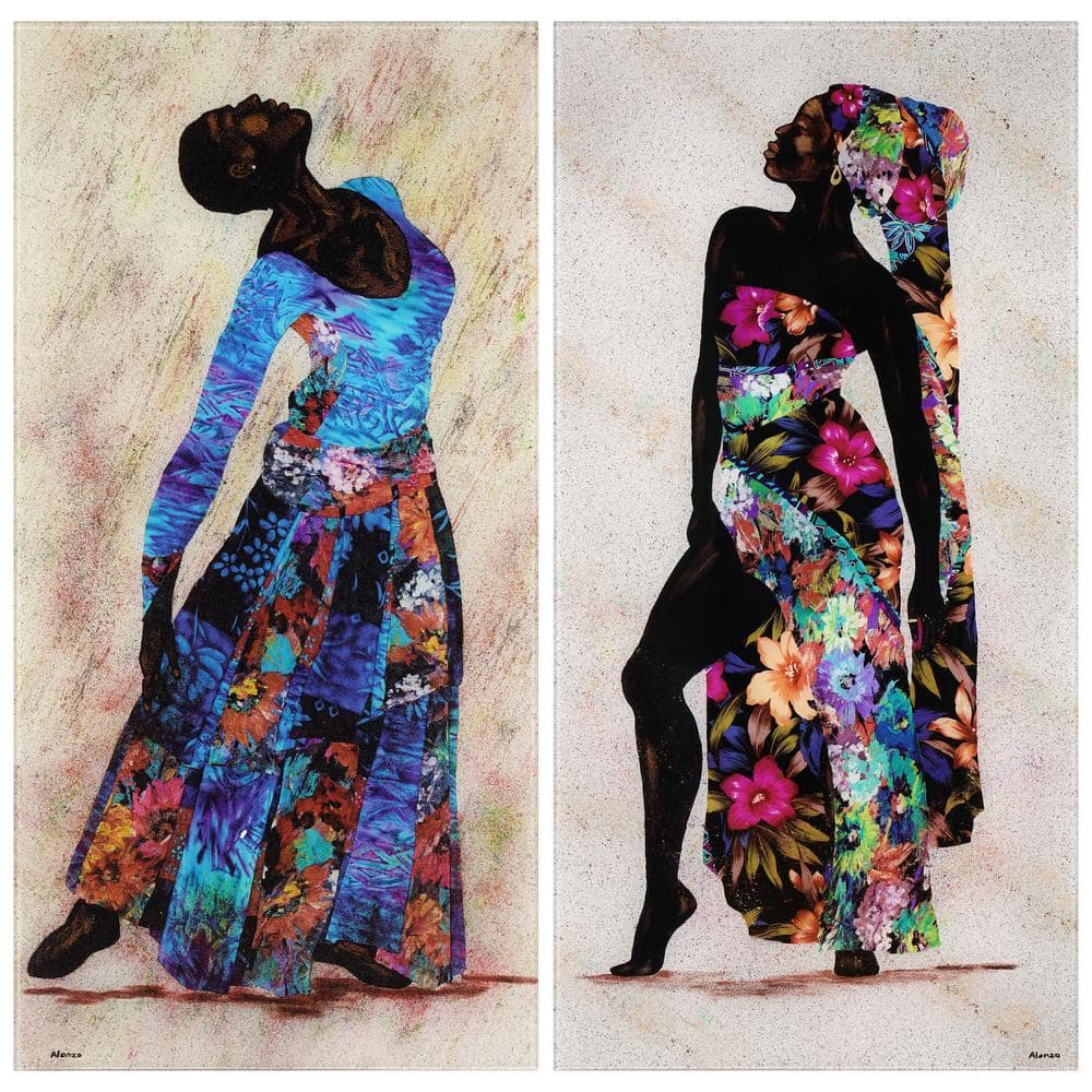 Her Beauty I and II Frameless Free-Floating Reverse Unframed Printed Tempered Art Glass Panels Set, 72 in. x 36 in.