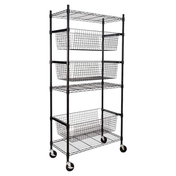 BirdRock Home 1-Tier Home Black Metal Sports Ball Basket Organizer Garage  Storage Shelving Unit with Heavy Duty Casters 11450 - The Home Depot