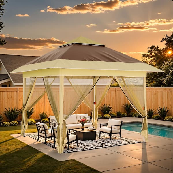 Patiowell 10 ft. x 10 ft. Pop Up Outdoor Canopy Tent, Instant Patio Gazebo Sun Shade Canopy Tent, Brown