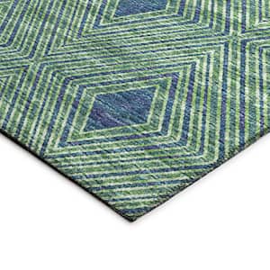 Yuma Green 2 ft. 3 in. x 7 ft. 6 in. Geometric Indoor/Outdoor Washable Area Rug