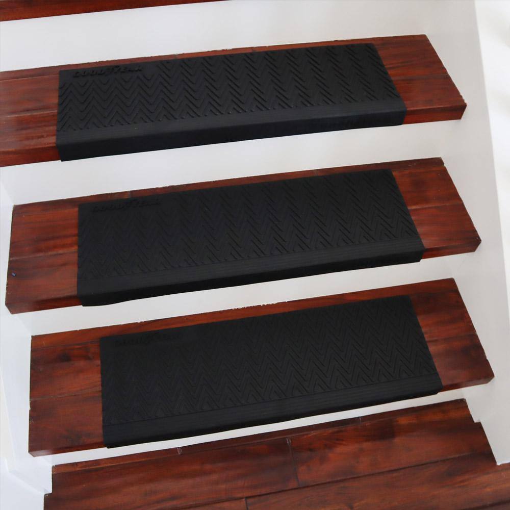 Moderna Black Rubber Stair Treads - 9.75" x 29.75" (6 Pack)
