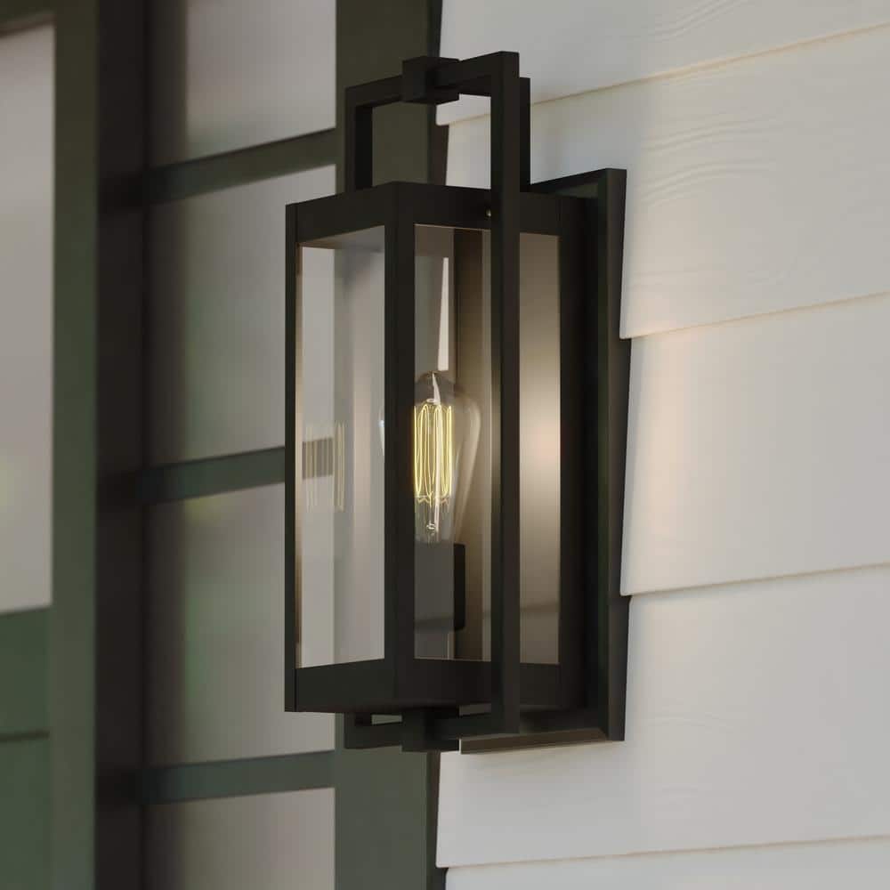Sheridan 16.25 in. H 1-Light Matte Black Contemporary Hardwired Indoor Outdoor Wall Lantern Fixture with Clear Glass price history on PriceWatchPro