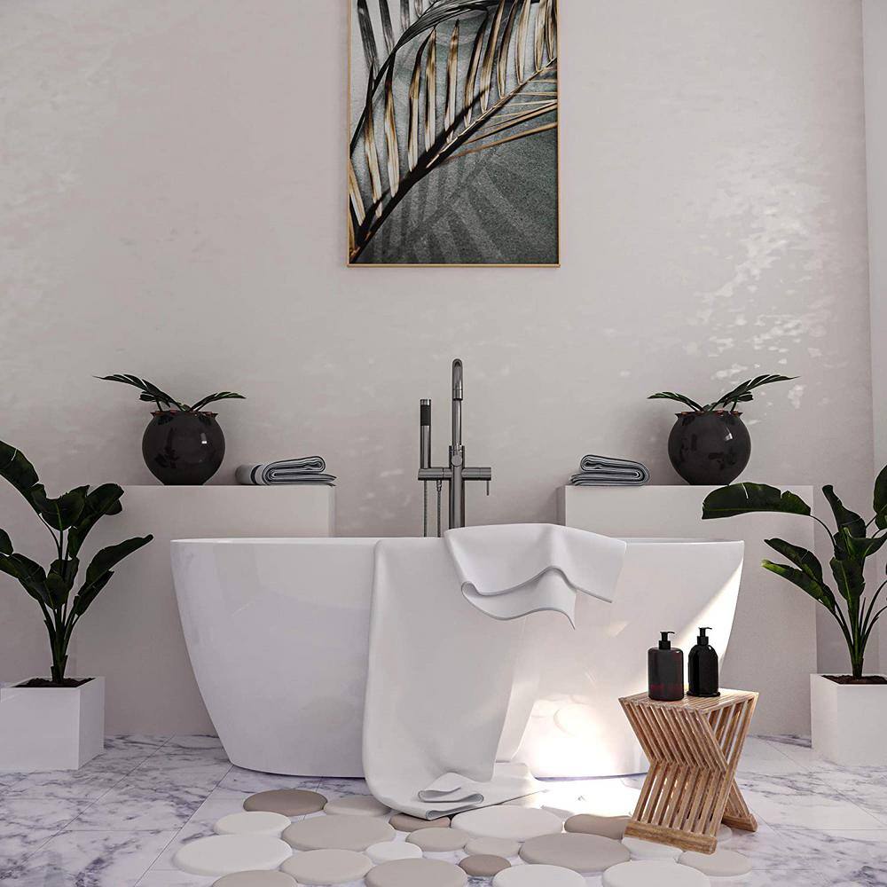Satin Nickel Floor Mount Freestanding Bathtub Filler Faucet with Handheld Shower