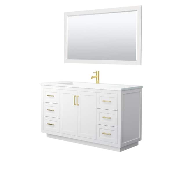 Wyndham Collection Miranda 60 in. W Single Bath Vanity in White with Solid Surface Vanity Top in White with White Basin and Mirror