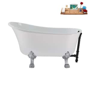 51 in. Acrylic Clawfoot Non-Whirlpool Bathtub in Glossy White with Matte Black Drain And Polished Chrome Clawfeet
