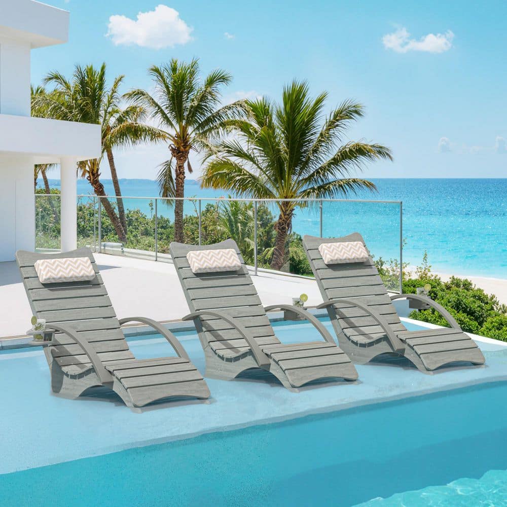 Aquawave Michelle HDPS Plastic 3-Piece Lounge Chairs Outdoor Chaise Lounge with Headrest and Cup Holder-Light Gray price history on PriceWatchPro