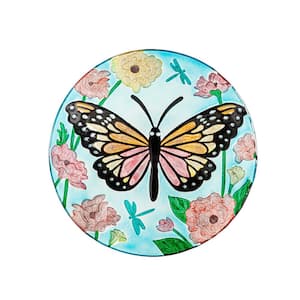 18 in. Butterfly Glitter Hand Painted and Embossed Glass Bird Bath