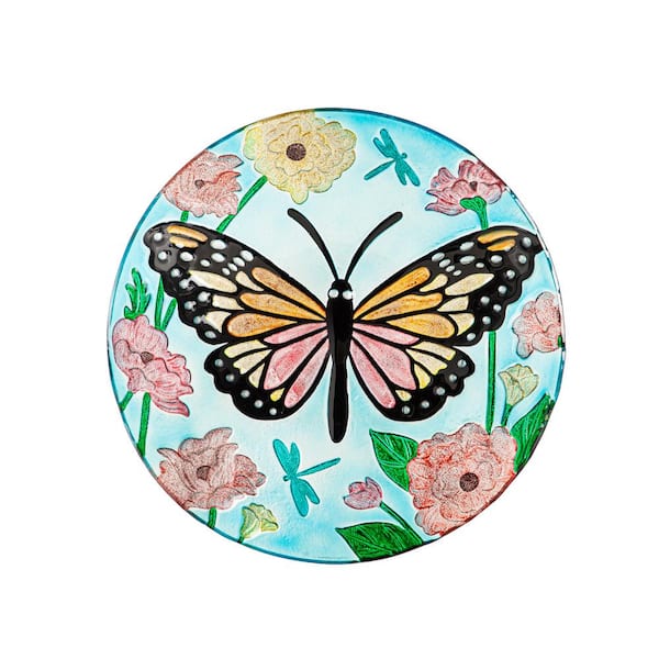 Evergreen 18 in. Butterfly Glitter Hand Painted and Embossed Glass Bird ...