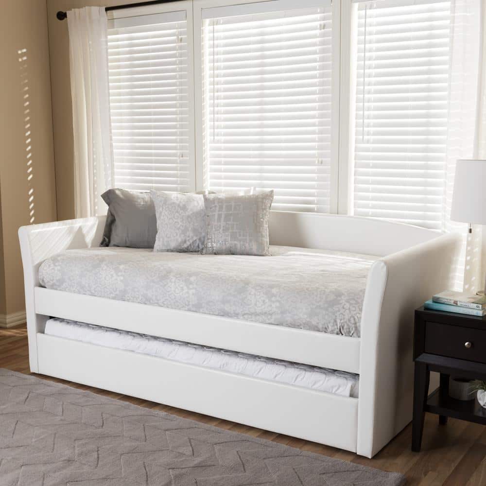 Twin Camino Contemporary White Faux Leather Daybed with Trundle