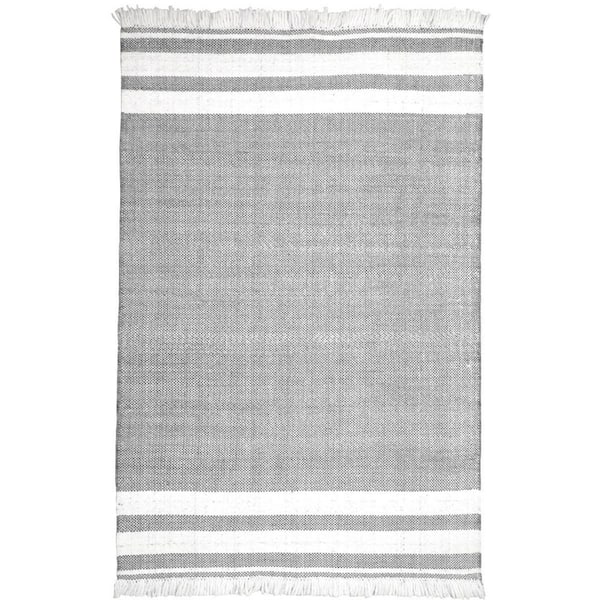 Gray 9 ft. x 12 ft. Woven Striped PET Polyester Rectangle Indoor/Outdoor Area Rug