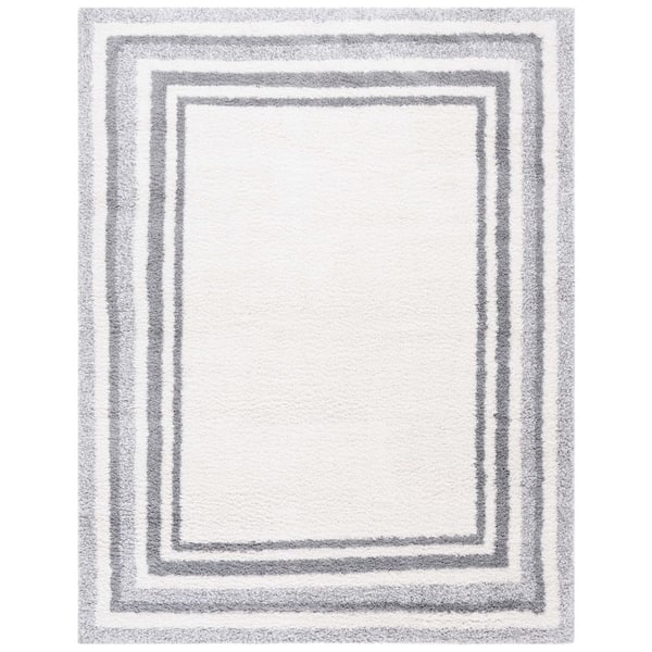 SAFAVIEH Border and Stripe Shag 8 ft. x 10 ft. Ivory/Gray Concentric Border Area Rug
