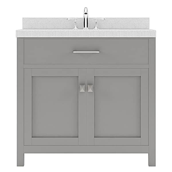 Virtu USA Caroline 36 in. W x 22 in. D x 35 in. H Single Sink Bath Vanity in Gray with Quartz Top