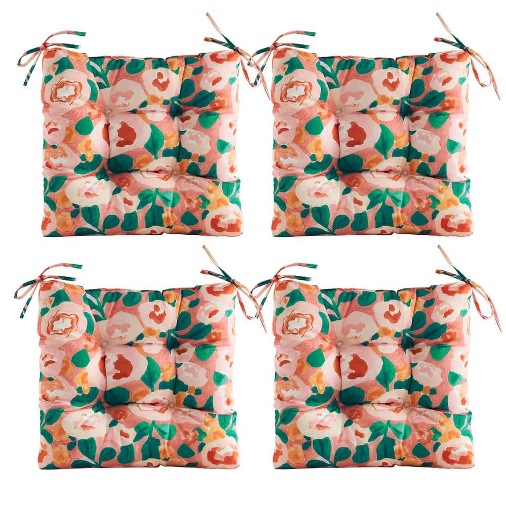 ARTPLAN Outdoor Seat Cushions, Set of 4, Patio Seat Chair Cushions 19"x19"x4" with Ties, for