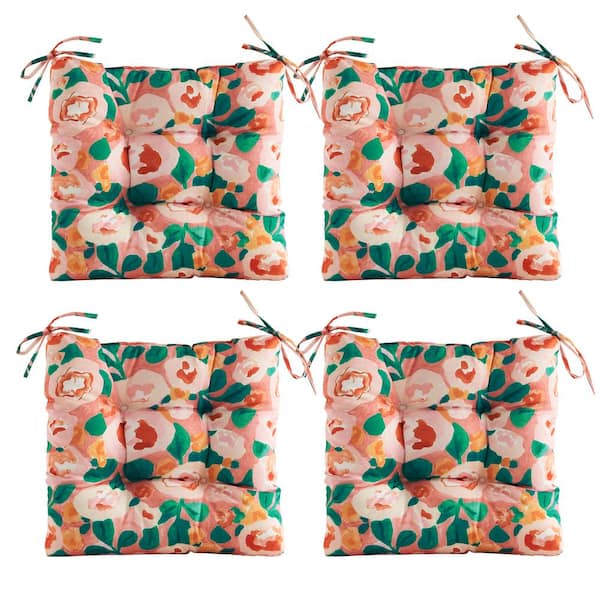 ARTPLAN Outdoor Seat Cushions, Set of 4, Patio Seat Chair Cushions 19"x19"x4" with Ties, for Outdoor Dinning chair, Floar