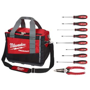 15 in. PACKOUT Tool Bag with 6-in-1 Wire Strippers Pliers and Screwdriver Set (10-Piece)