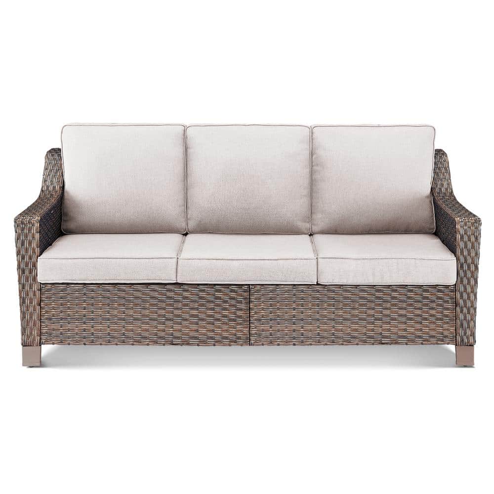 LittleRock 74 in. Brown Wicker 3-Seat Sofa 1-Piece Outdoor Couch with Cushion Guard Beige Cushions price history on PriceWatchPro