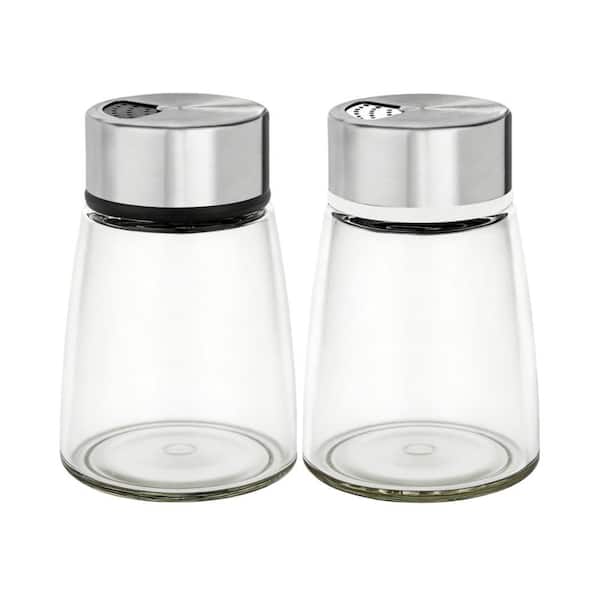 Stainless Steel Salt and Pepper Shakers Set with Adjustable Pour Holes for Table Salt, Black and White Pepper (1-Pack)