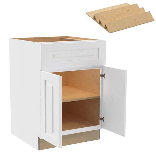 Home Decorators Collection Grayson 24 in. W x 24 in. D x 34.5 in. H Assembled Plywood Base Kitchen Cabinet in Pacific White with Spice Soft Close