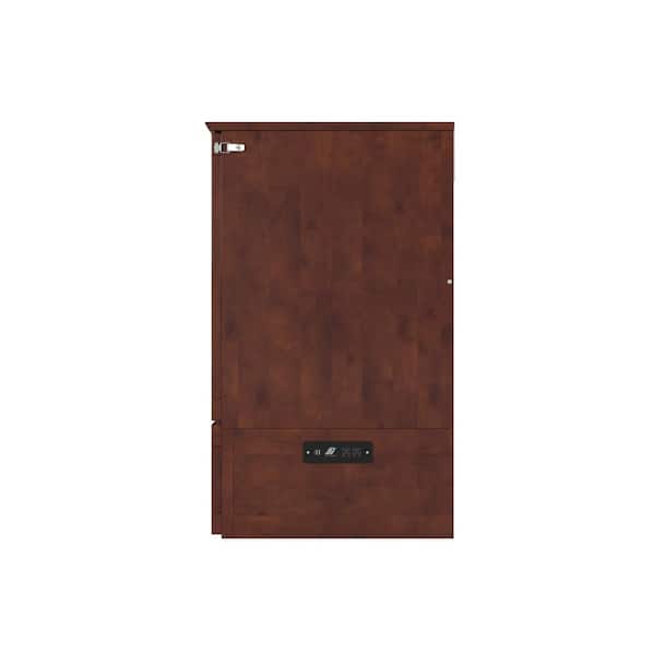 Hamilton Walnut Brown Wood Frame Queen Murphy Bed Chest with 6 in. Mattress, Storage and Built-in Charger