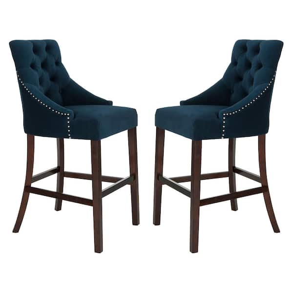 SAFAVIEH Eleni 30 in. Navy Wood Bar Stool (Set of 2)
