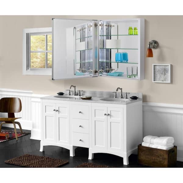 Utopia Alley Frameless 24 in. x 30 in. Rustproof Medicine Cabinet, Mirrored Sides, Recess Or Surface Mount, Silver