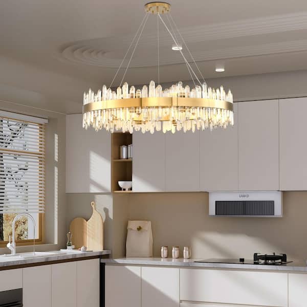 39.4 in. 20-Lights Gold Crystal Chandelier, K9 Crystal Round Dimmable Chandelier for Kitchen, Living Room, Bedroom