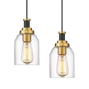 60-Watt 1-Light Black and Gold Finish Shaded Pendant Light with Clear Glass Shade, No Bulbs Included (2-Pack)