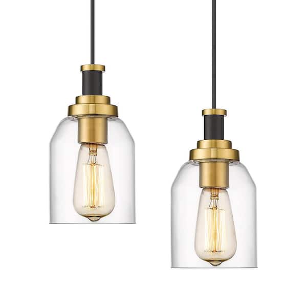 JAZAVA 60-Watt 1-Light Black and Gold Finish Shaded Pendant Light with Clear Glass Shade, No Bulbs Included (2-Pack)